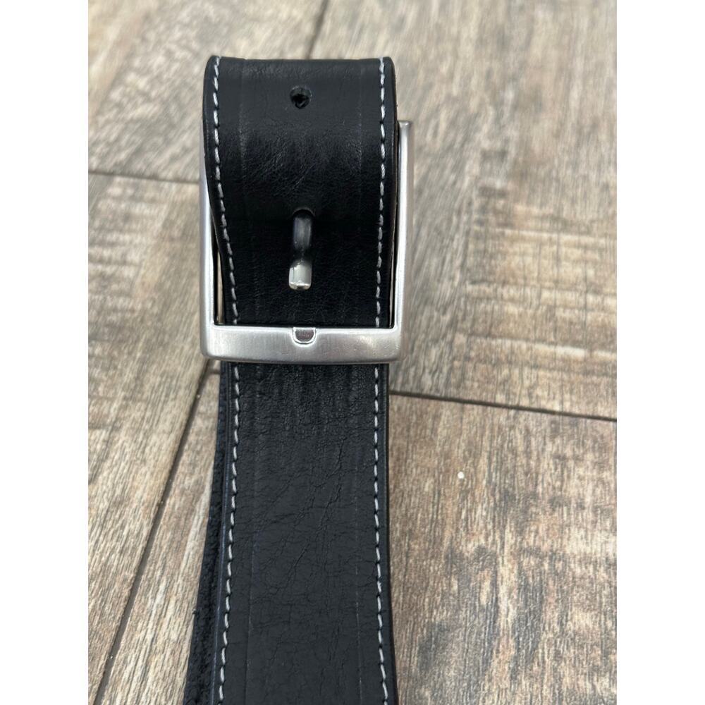 Bronzino Men's Black Genuine Leather Adjustable Buckle Belt